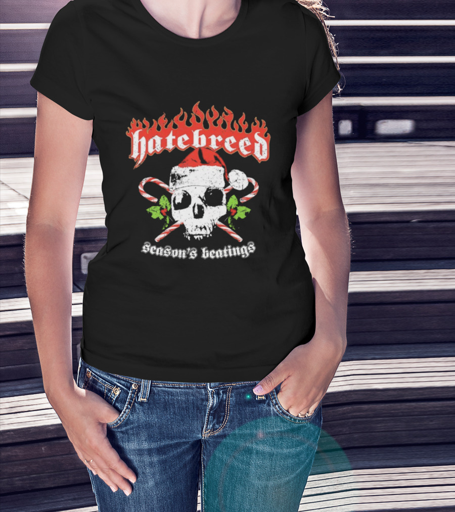 Hatebreed Flaming Logo Christmas Santa Skull Seasons Beatings T-Shirt