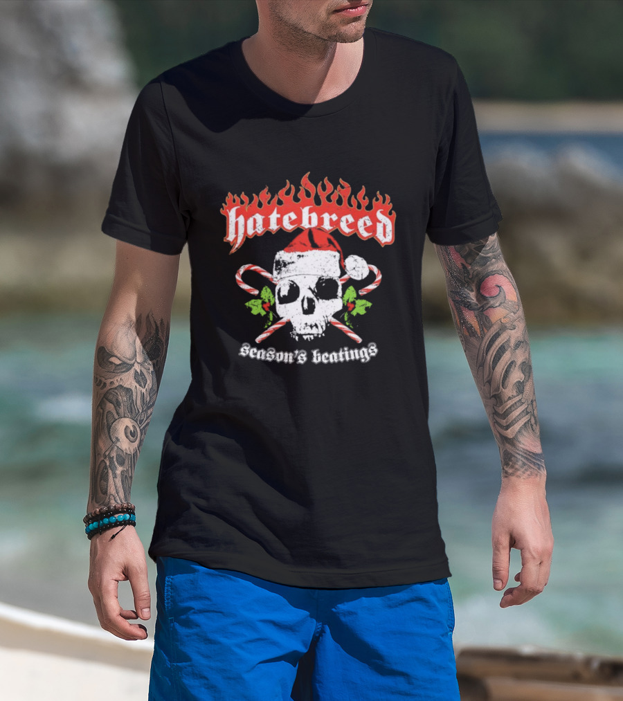 Hatebreed Flaming Logo Christmas Santa Skull Seasons Beatings T-Shirt