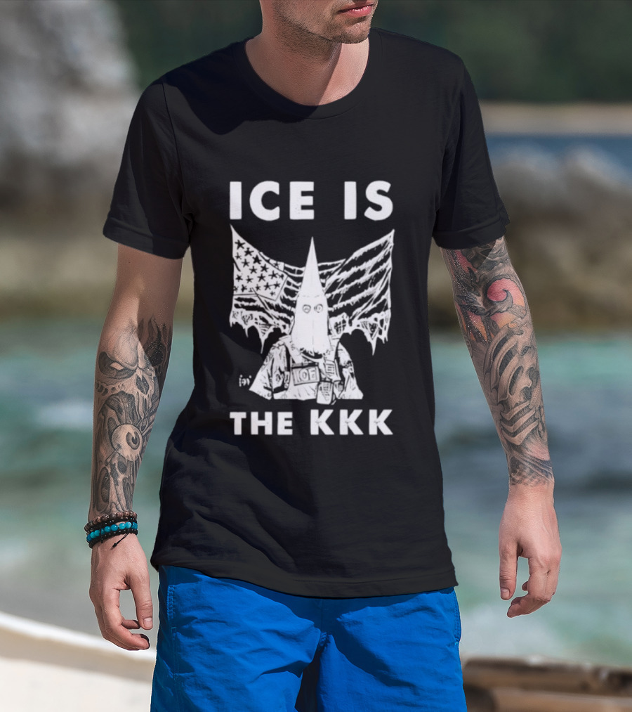 ICE Is The KKK American Flag And Hooded Figure T-Shirt