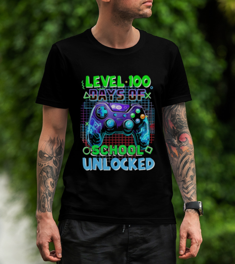 Level 100 Days Of School Unlocked Video Games Controller T-Shirt