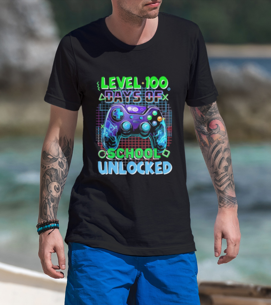 Level 100 Days Of School Unlocked Video Games Controller T-Shirt