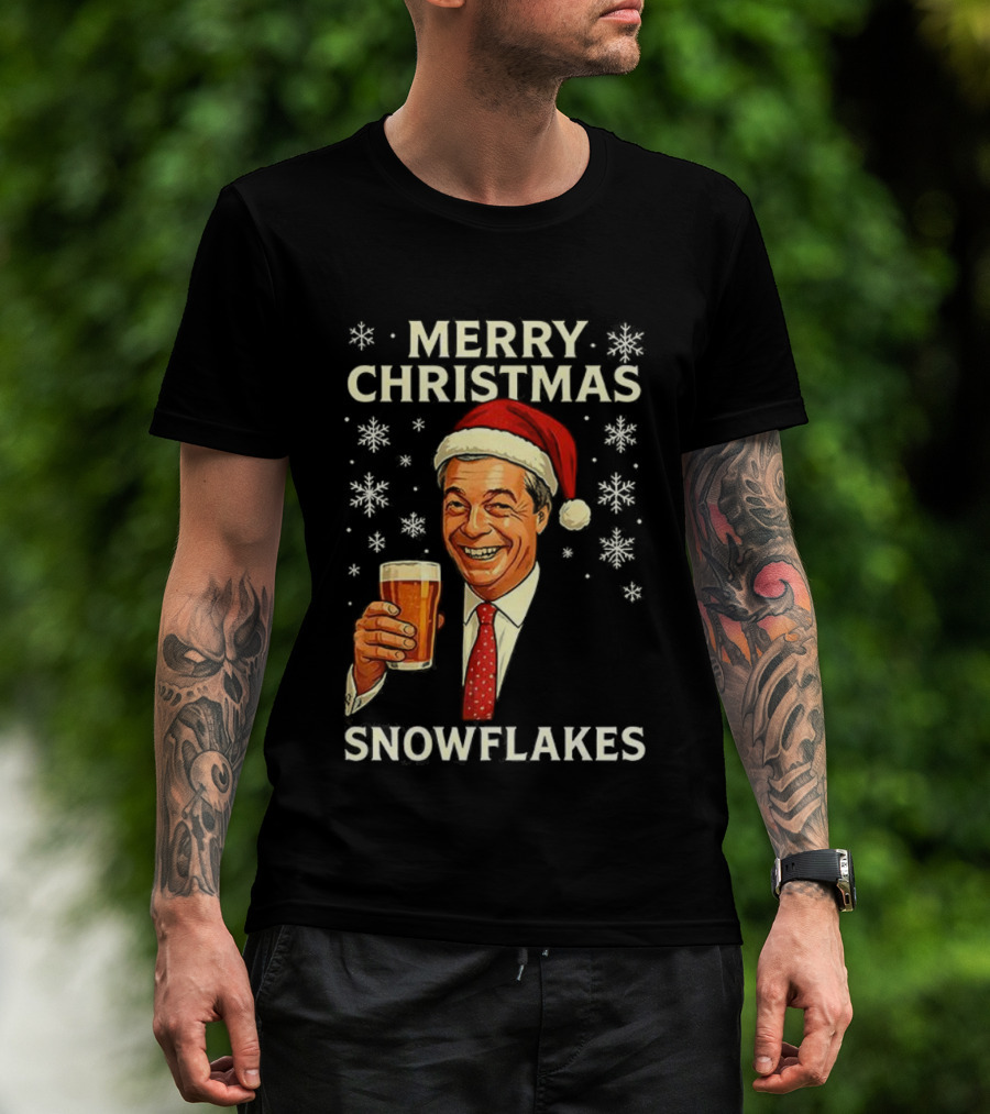 Merry Christmas Snowflakes Nigel Farage Raises His Glass Caricature T-Shirt