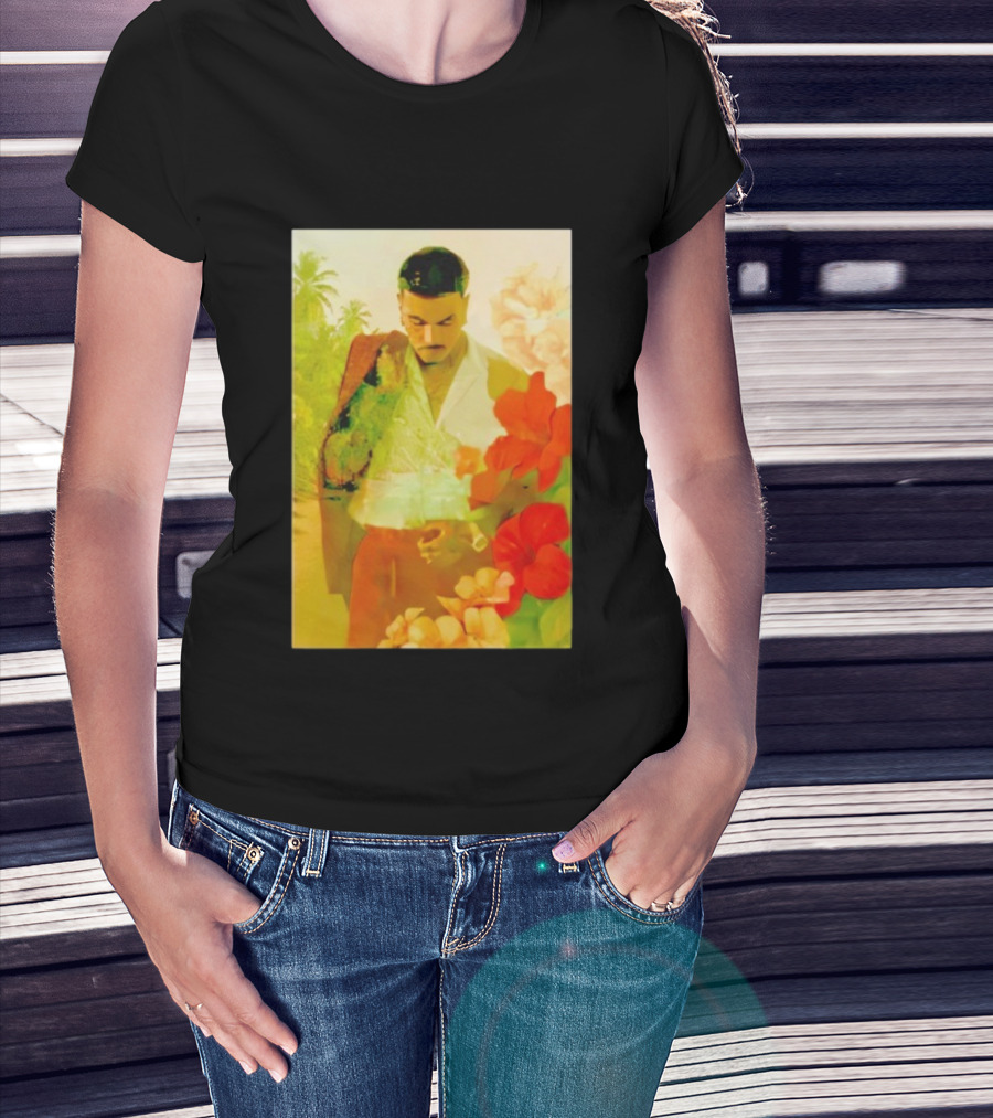 Rauw Alejandro Tropical Floral Portrait With Suit And Flowers T-Shirt