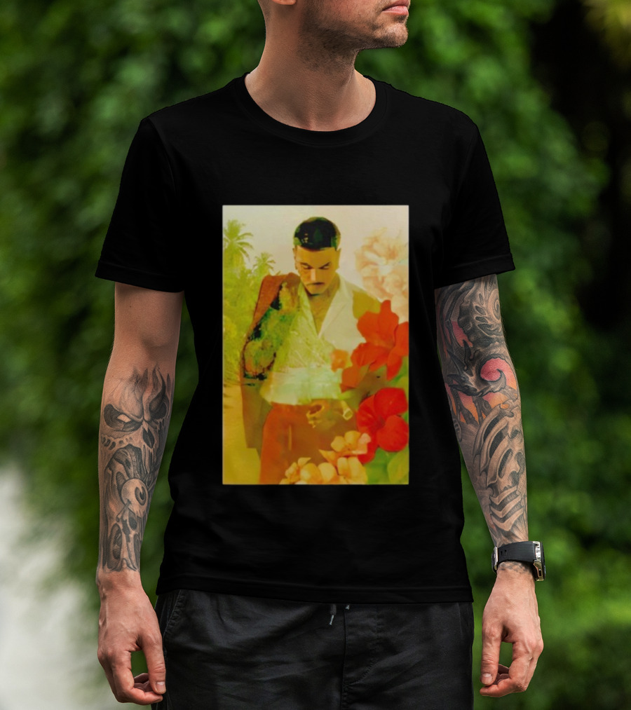 Rauw Alejandro Tropical Floral Portrait With Suit And Flowers T-Shirt
