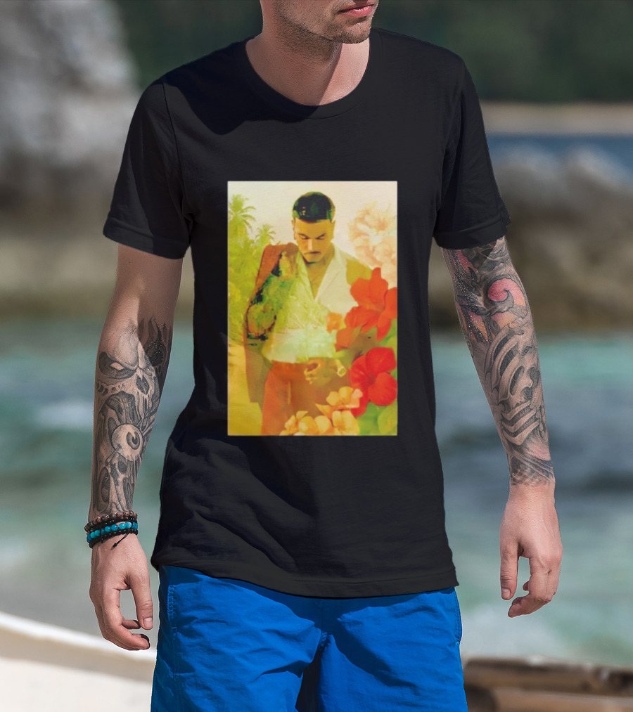 Rauw Alejandro Tropical Floral Portrait With Suit And Flowers T-Shirt