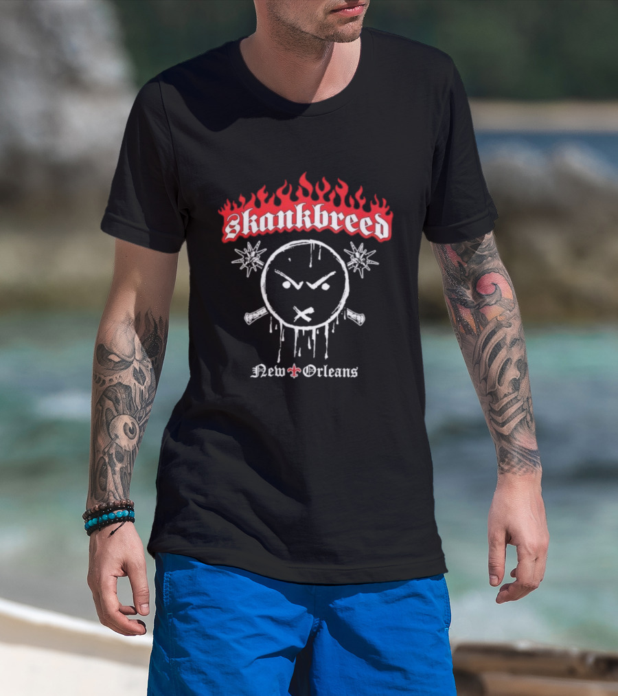 Skankbreed New Orleans Flames And Skull Icon Fleur-de-Lis T-Shirt