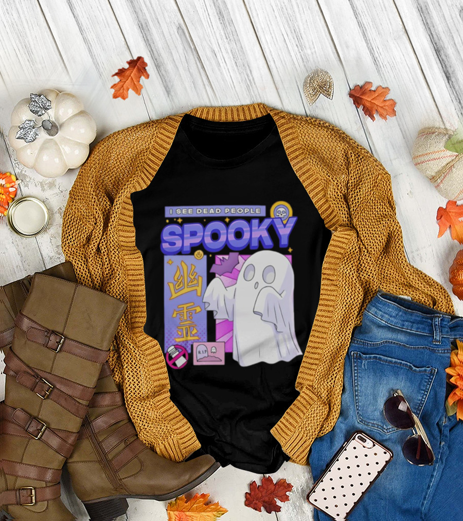 I See Dead People Spooky Ghost RIP Skull Asian Characters T-Shirt
