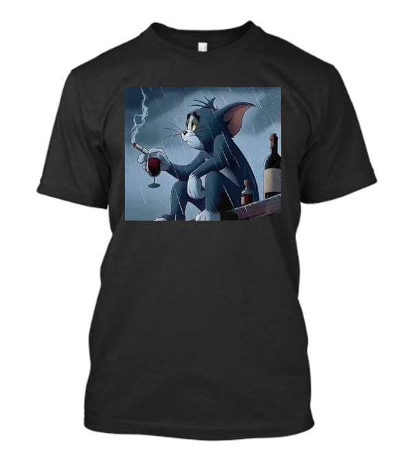 Tom Pensive And Sad Smoking In The Rain With Wine And Bottles T-Shirt