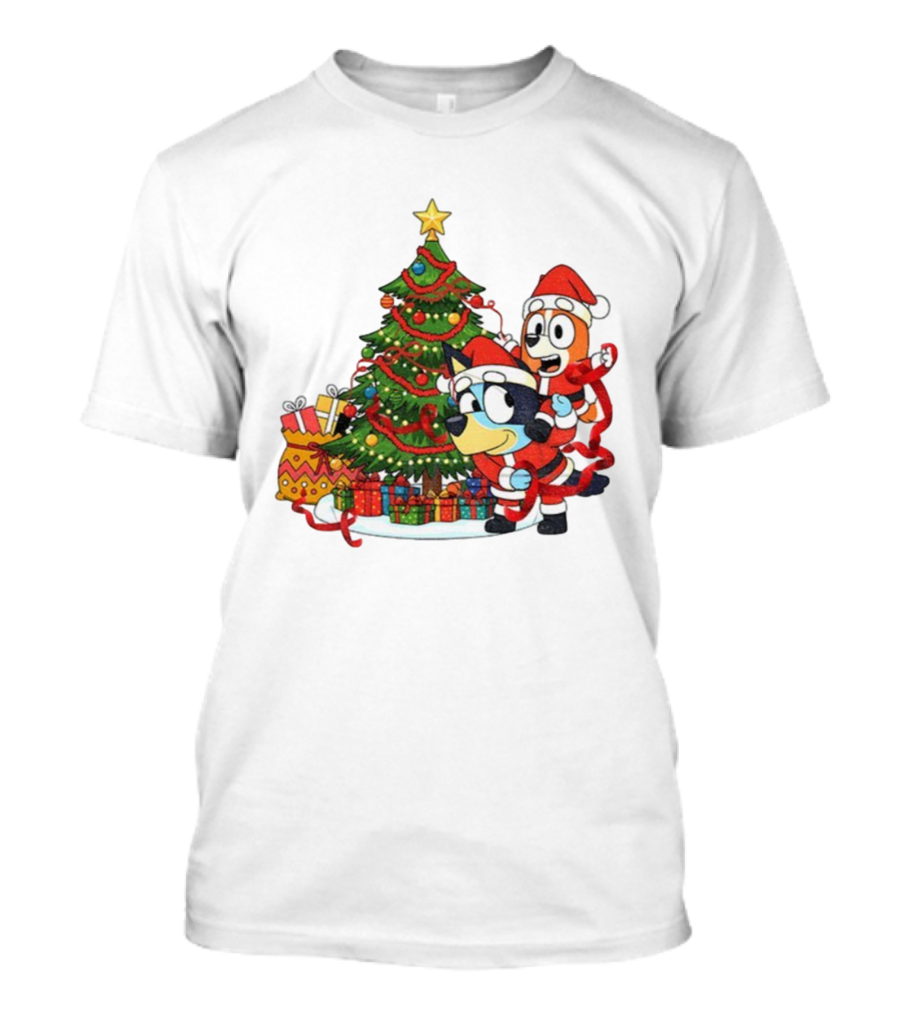 Bluey Bingo Christmas Tree Santa Hat Merry Christmas T-Shirt