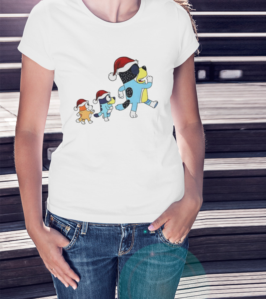 Bluey Bingo Bandit Santa Hat Merry Christmas Walk T-Shirt