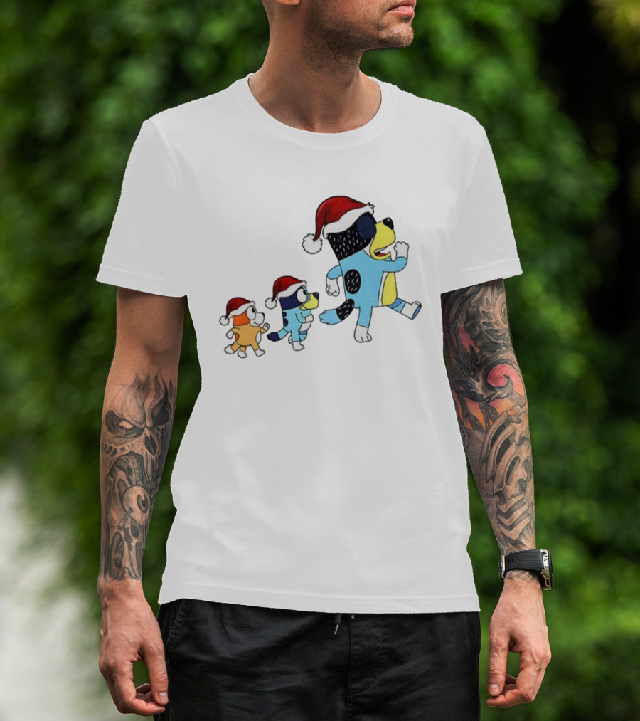 Bluey Bingo Bandit Santa Hat Merry Christmas Walk T-Shirt
