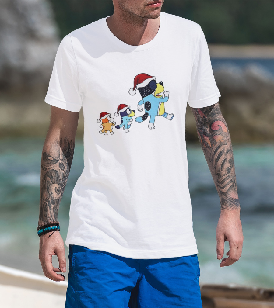 Bluey Bingo Bandit Santa Hat Merry Christmas Walk T-Shirt