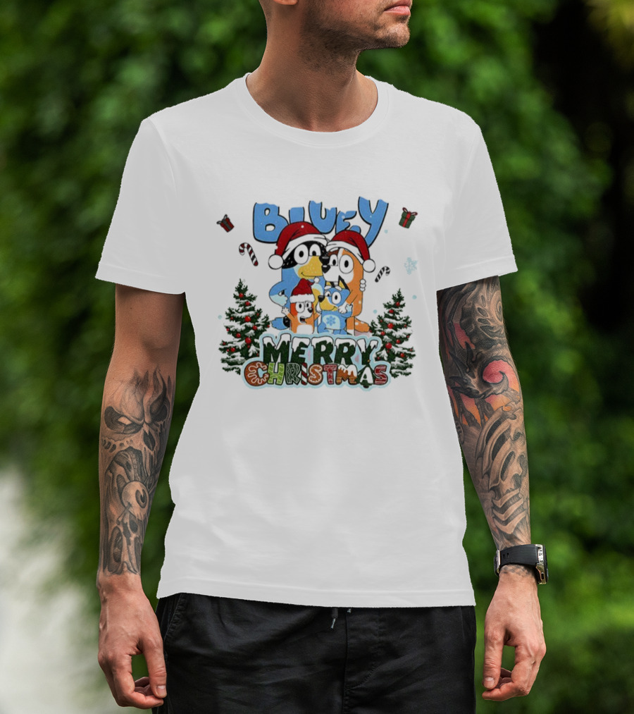 Bluey Family Santa Hat Merry Christmas Holiday Celebration T-Shirt