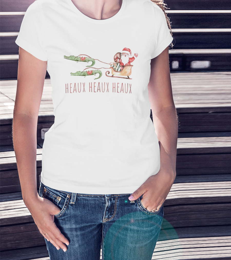 Heaux Heaux Heaux Funny Cajun Santa Louisiana Alligator Christmas T-Shirt