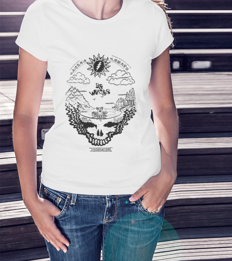 Grateful Dead Be Water Sunshine Steal Your Face Blossoms Skull Mountains Clouds T-Shirt