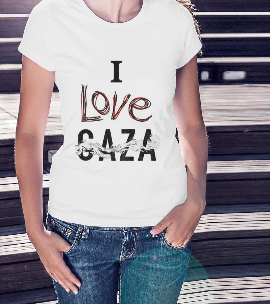 I Love Gaza Vintage Style Text T-Shirt