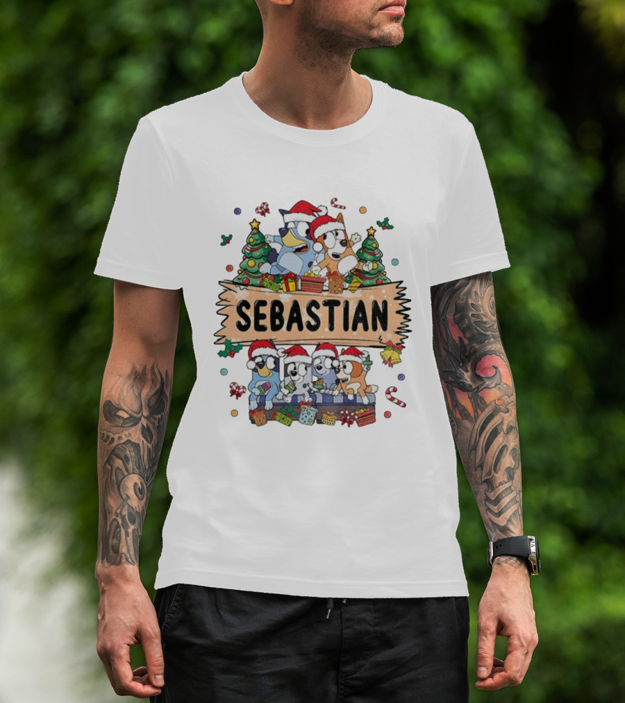 Sebastian Bluey Family Christmas Santa Hats Holiday Celebration T-Shirt