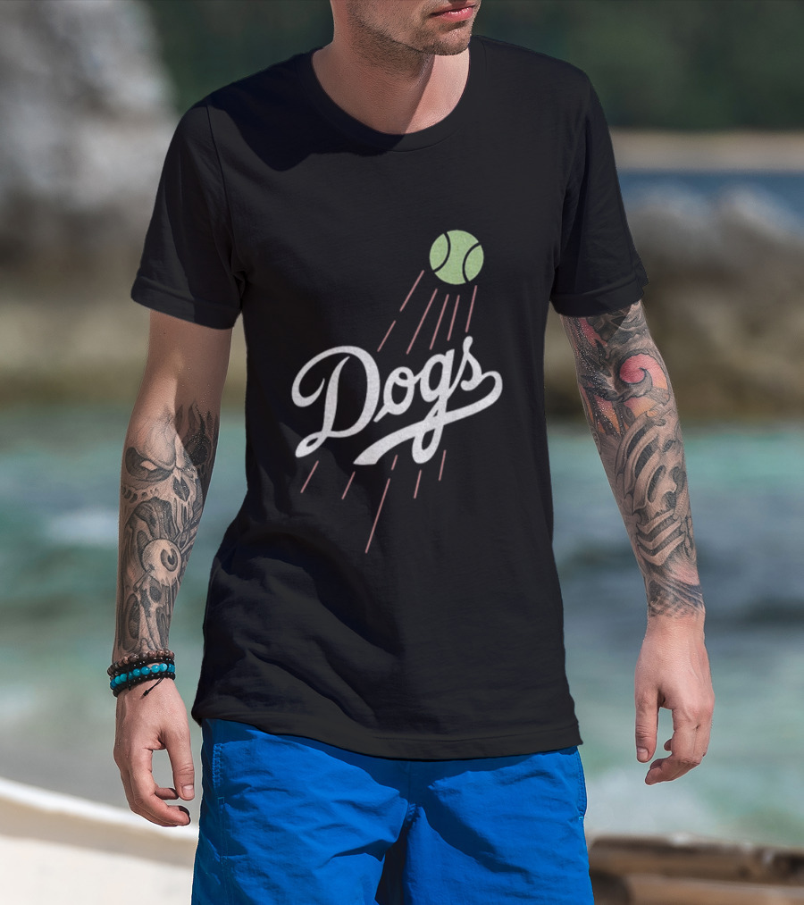 Los Angeles Dodgers MLB Baseball 2025 Dogs Tennis Ball Retro Style T-Shirt