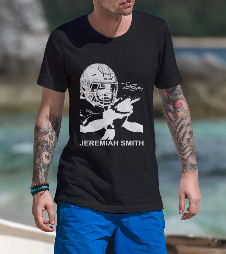 Jeremiah Smith Ohio State Buckeyes Signature Middle Finger Football Image T-Shirt