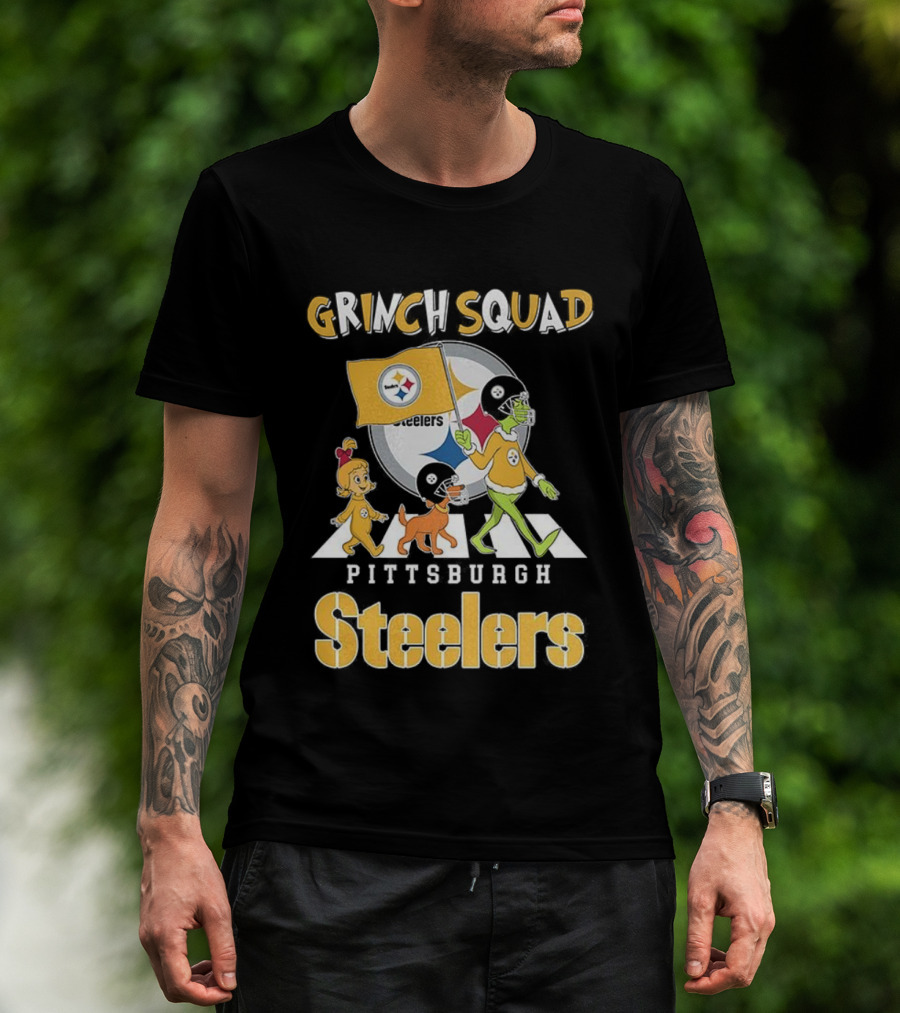 Grinch Squad Pittsburgh Steelers Christmas Abbey Road Football Team T-Shirt