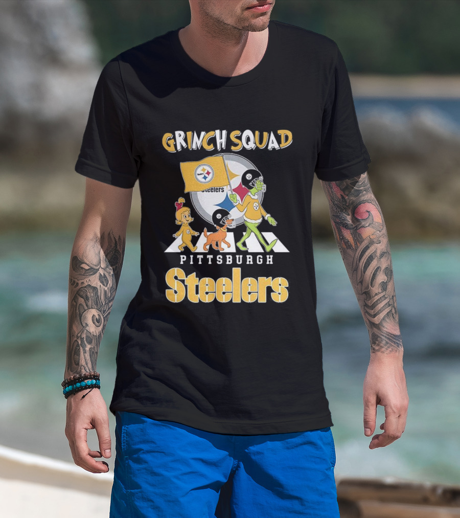 Grinch Squad Pittsburgh Steelers Christmas Abbey Road Football Team T-Shirt