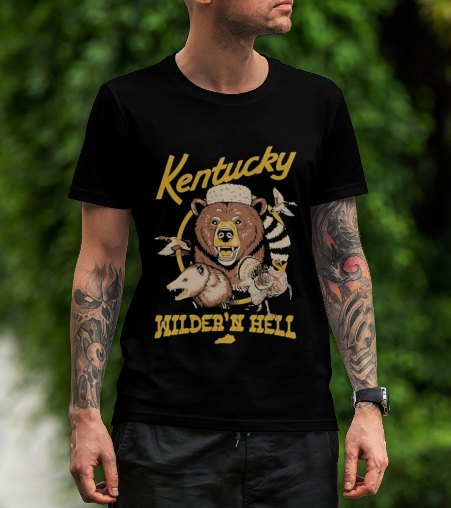 Kentucky Wilder’n Hell Bear With Hat And Feather Burst T-Shirt