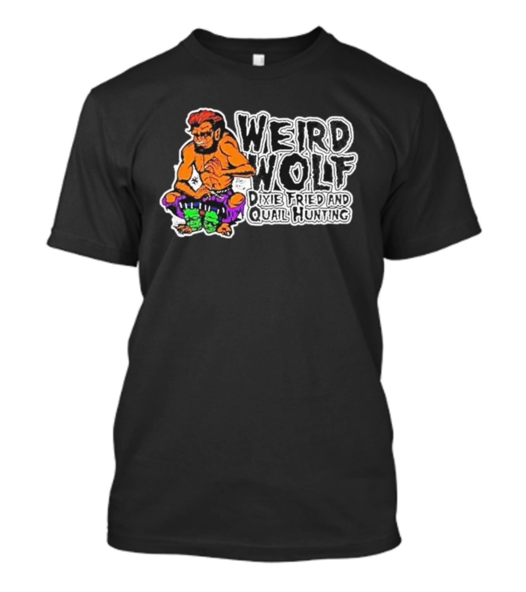 Weird Wolf Dixie Fried Quail Hunting Cartoon Character T-Shirt
