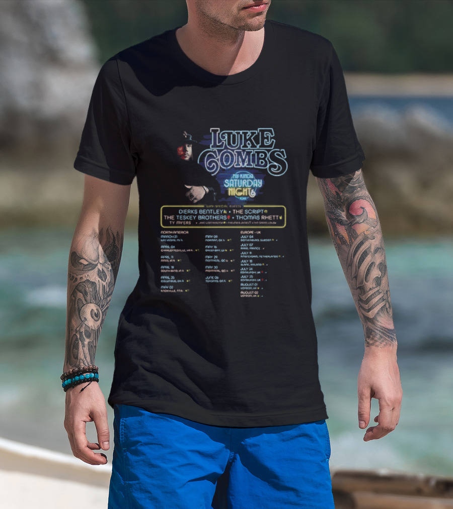 Luke Combs 2026 My Kinda Saturday Night Tour Dierks Bentley Kip Moore Tracy Byrd Thomas Rhett Events Dates T-Shirt