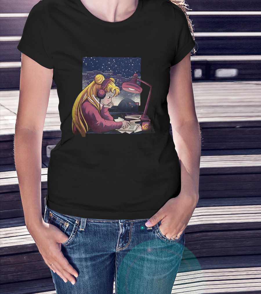 Tsukino Usagi Sailor Moon Lofi Aesthetic With Luna Cat T-Shirt