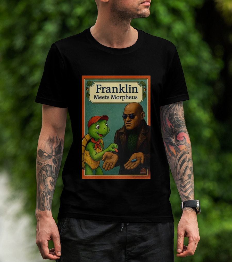 Franklin Meets Morpheus Turtle Red Blue Pill Choice Encounter T-Shirt