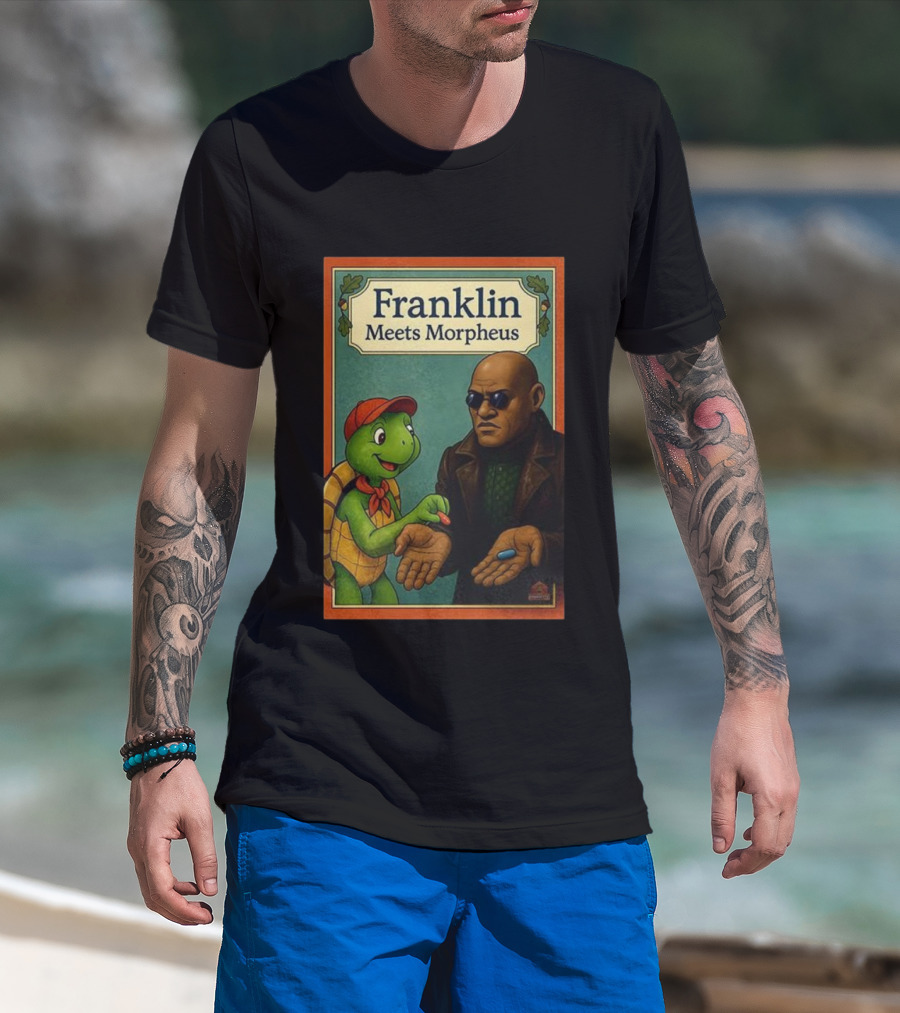 Franklin Meets Morpheus Turtle Red Blue Pill Choice Encounter T-Shirt