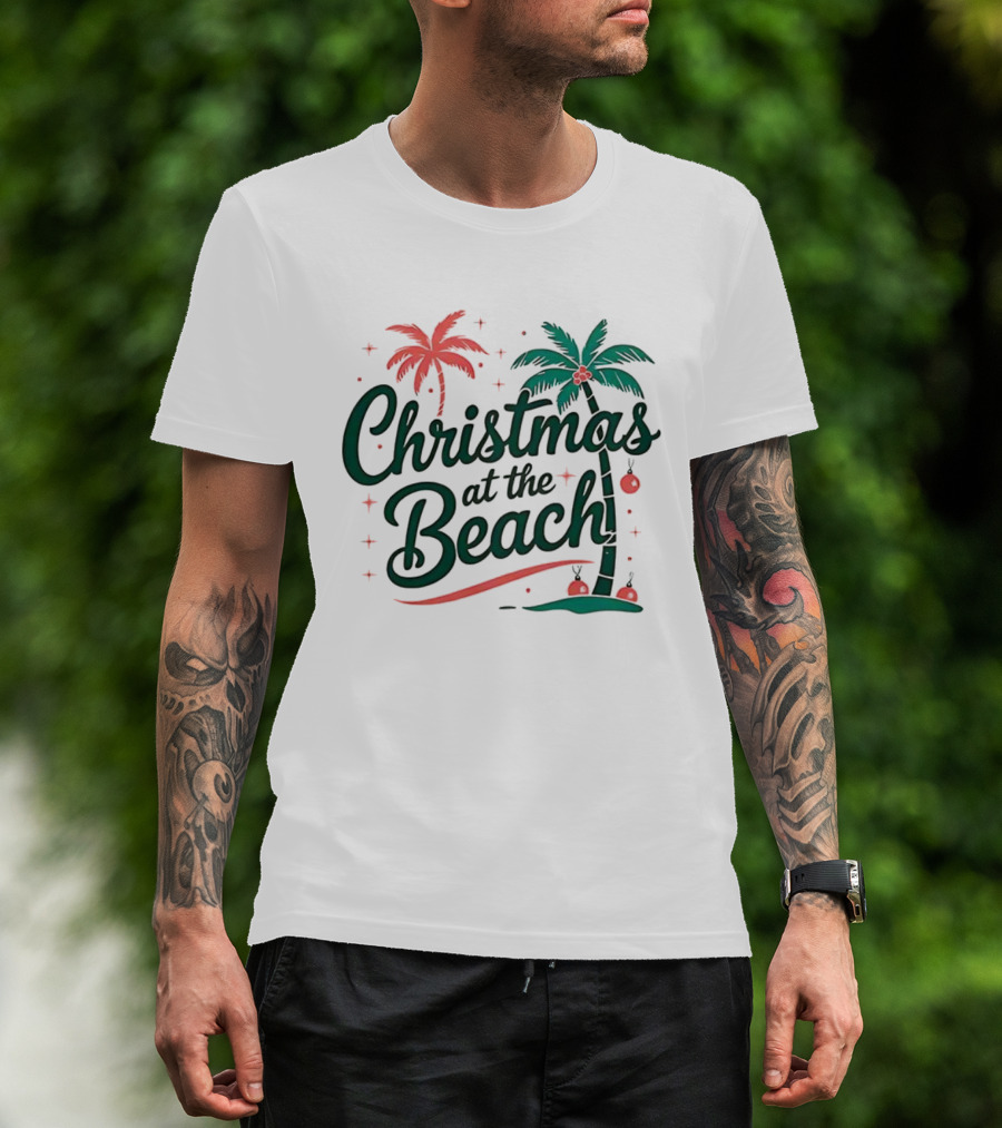 Christmas At The Beach Tropical Palm Trees Festive Holiday Vibes T-Shirt