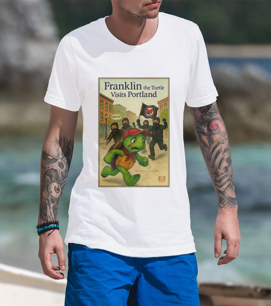Franklin The Turtle Visits Portland Antifa Protest Scene T-Shirt