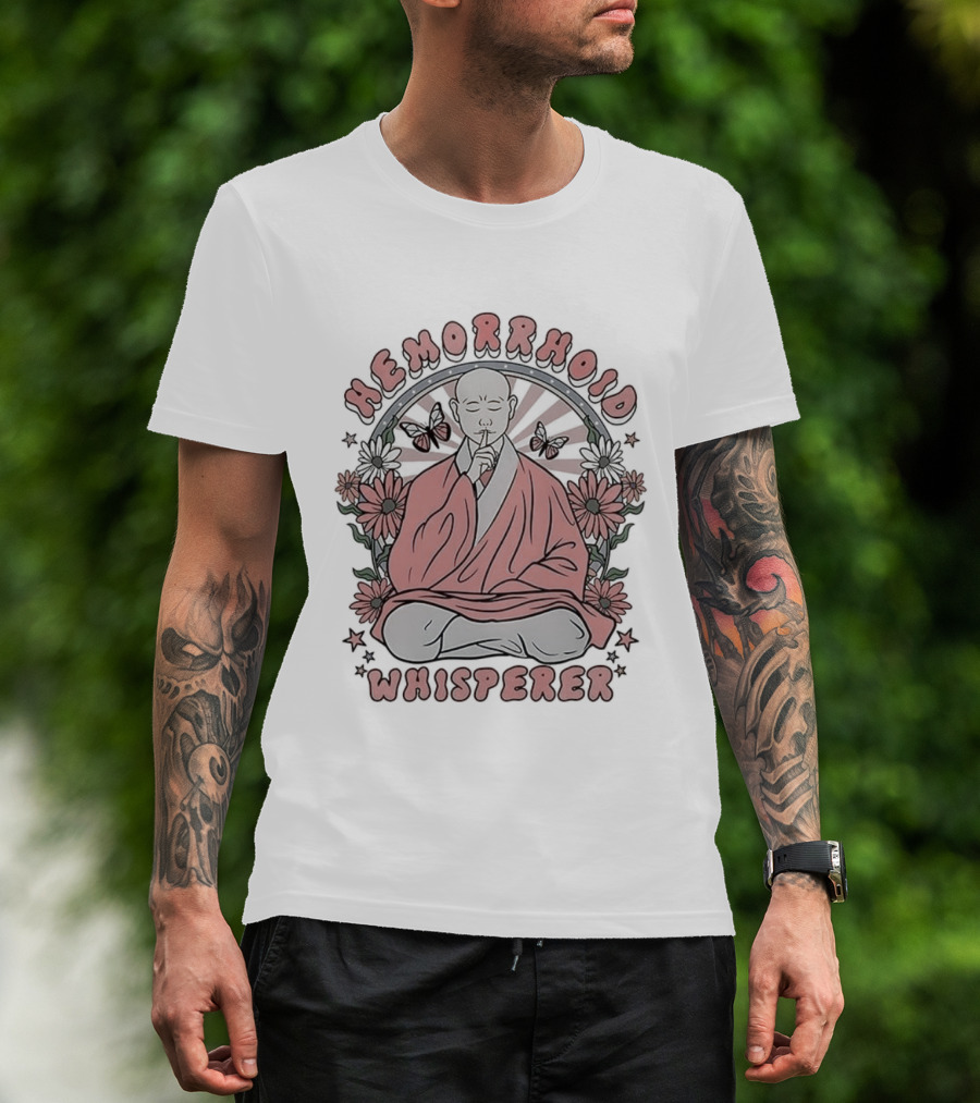 Hemorrhoid Whisperer Monk Meditates Surrounded By Flowers T-Shirt