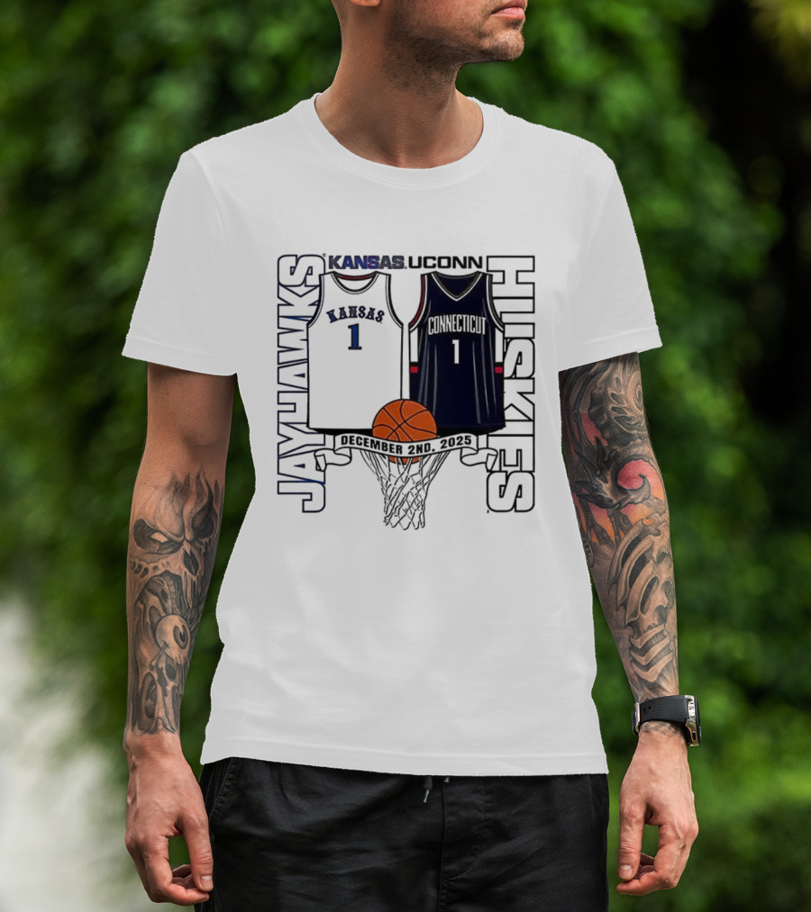 Kansas Jayhawks UConn Huskies Number 1 Jersey Basketball Matchup 2025 T-Shirt