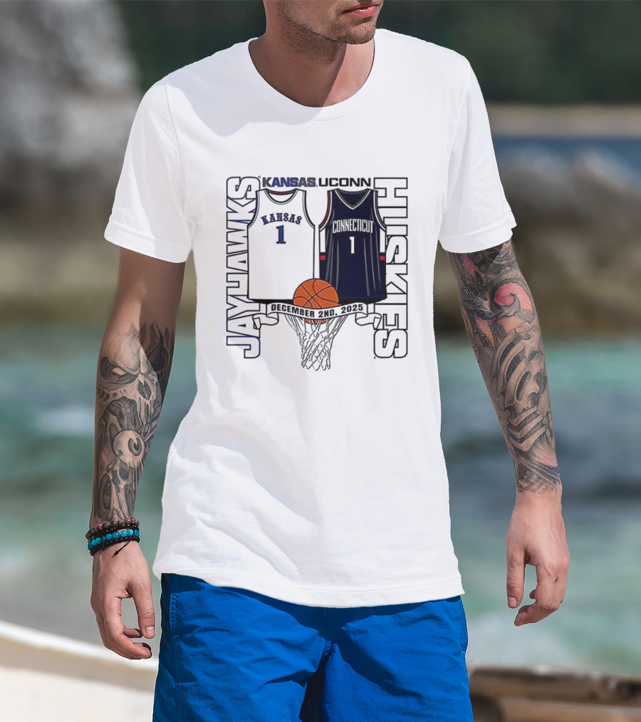 Kansas Jayhawks UConn Huskies Number 1 Jersey Basketball Matchup 2025 T-Shirt