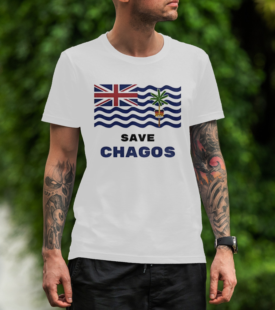 Save Chagos US UK Flag Waves Palm Emblem T-Shirt