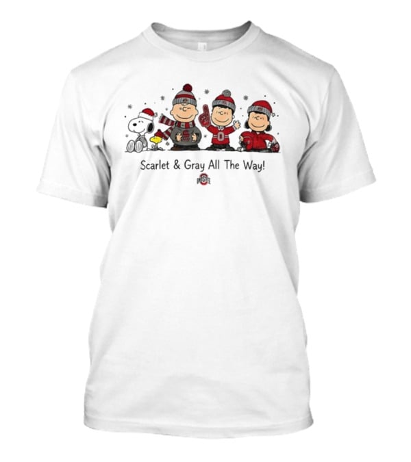 Snoopy Ohio State Buckeyes Scarlet And Gray All The Way Christmas T-Shirt