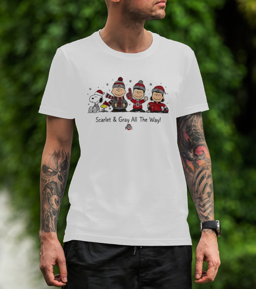 Snoopy Ohio State Buckeyes Scarlet And Gray All The Way Christmas T-Shirt