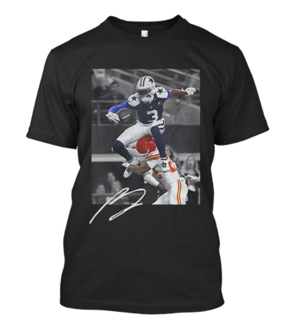 George Pickens Jumping Over Opponent Dallas Cowboys NFL Football Action Signature T-Shirt