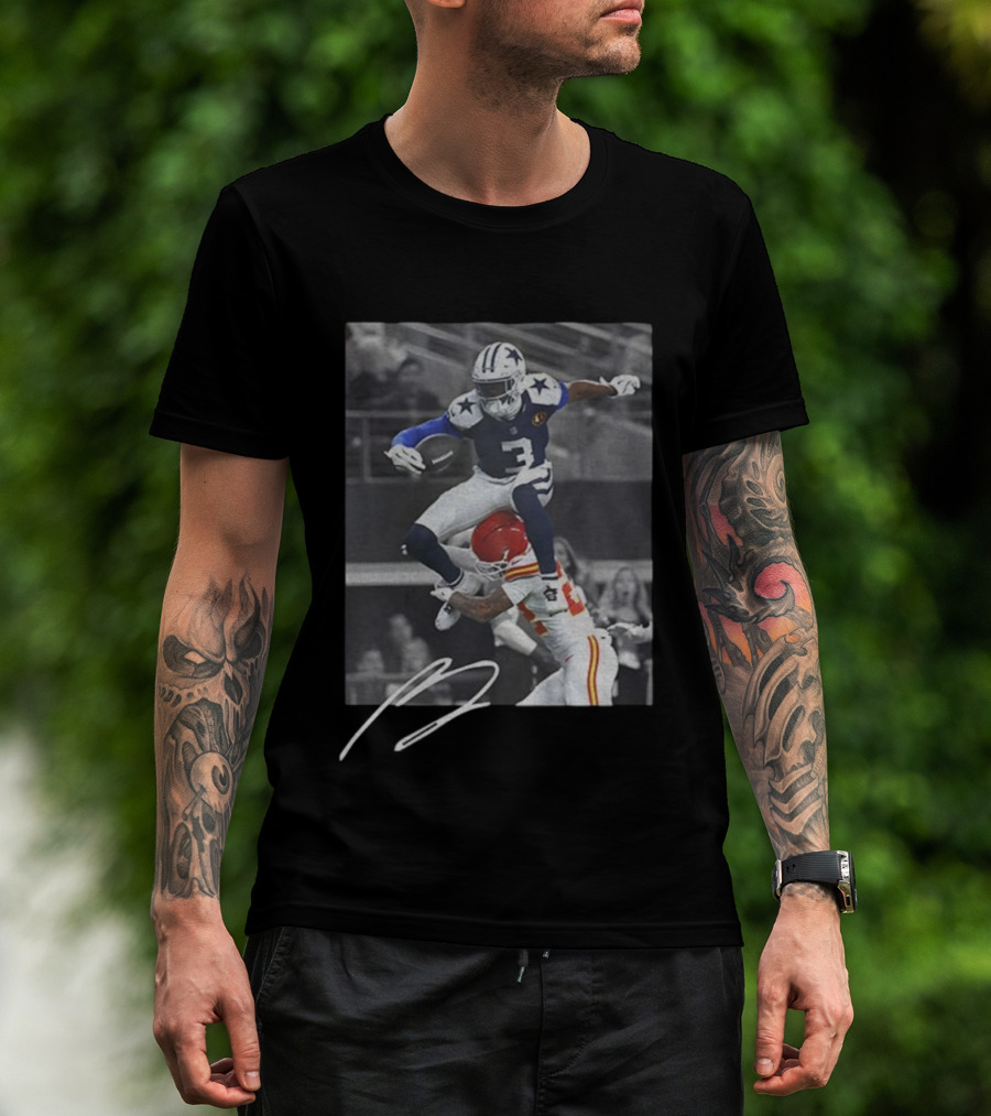 George Pickens Jumping Over Opponent Dallas Cowboys NFL Football Action Signature T-Shirt