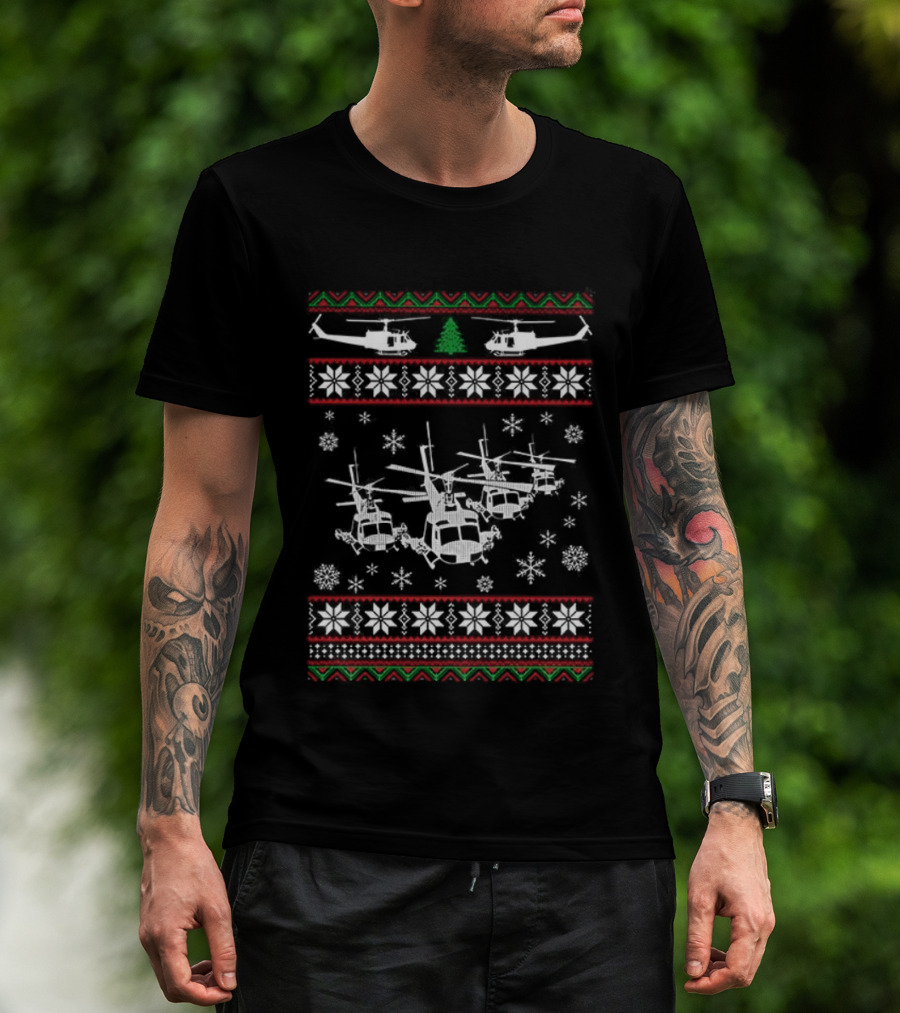 UH-1 Ugly Helicopter Christmas Sweater Pattern T-Shirt
