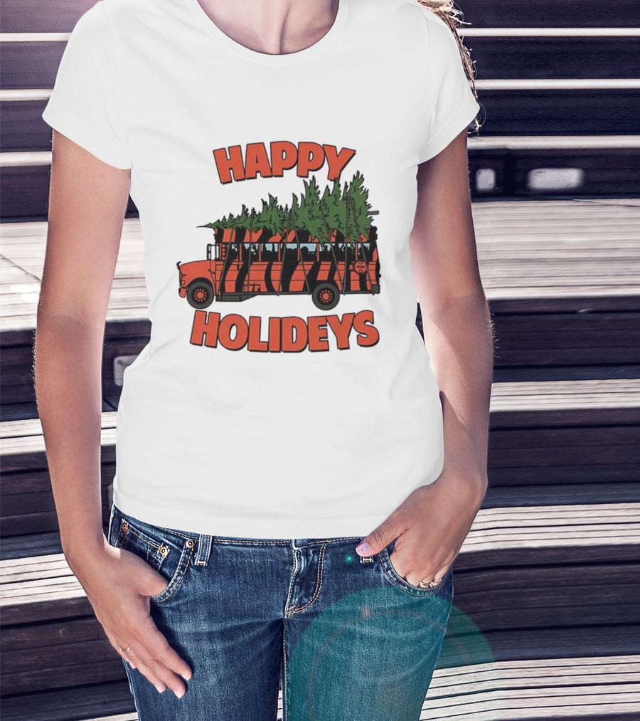 Cincinnati Bengals Happy Holidays Christmas School Bus T-Shirt