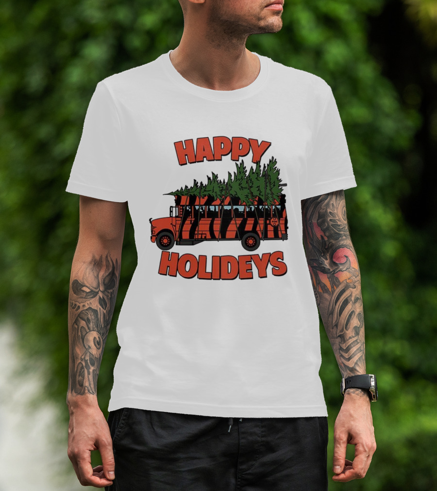Cincinnati Bengals Happy Holidays Christmas School Bus T-Shirt