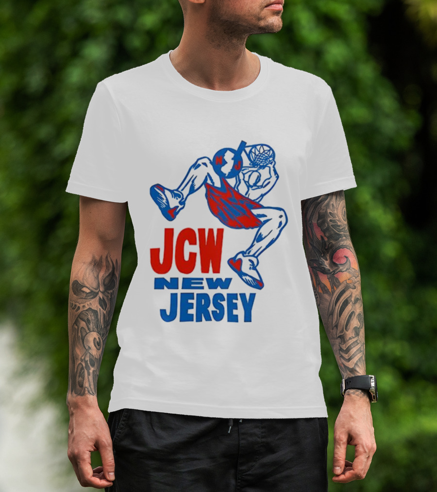 JCW New Jersey Basketball Dunking Figure Iconic Sports Style T-Shirt