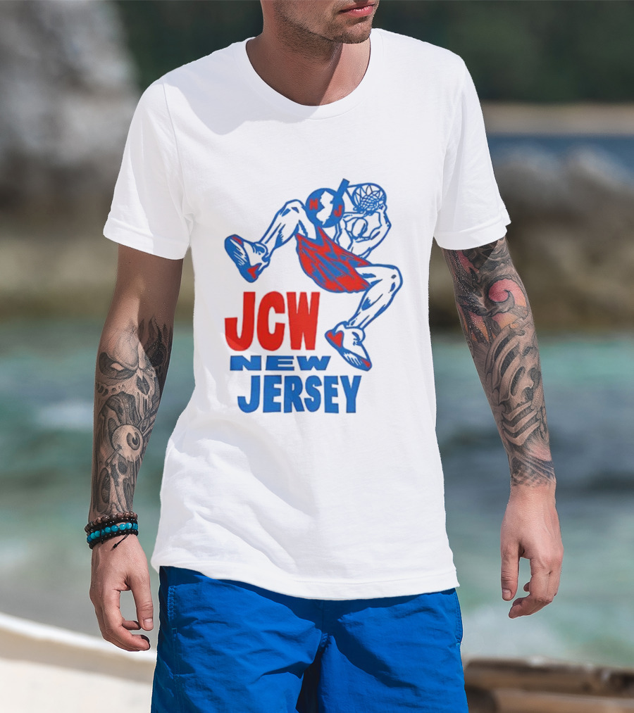 JCW New Jersey Basketball Dunking Figure Iconic Sports Style T-Shirt