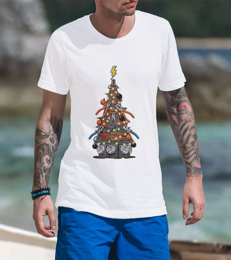 Electrician Christmas Tree Tools And Lights Holiday Display T-Shirt
