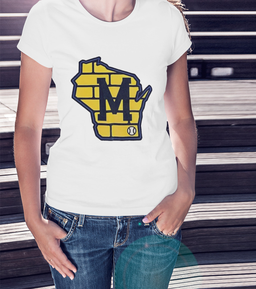 Milwaukee Brewers Wisconsin Brick M Baseball Icon T-Shirt