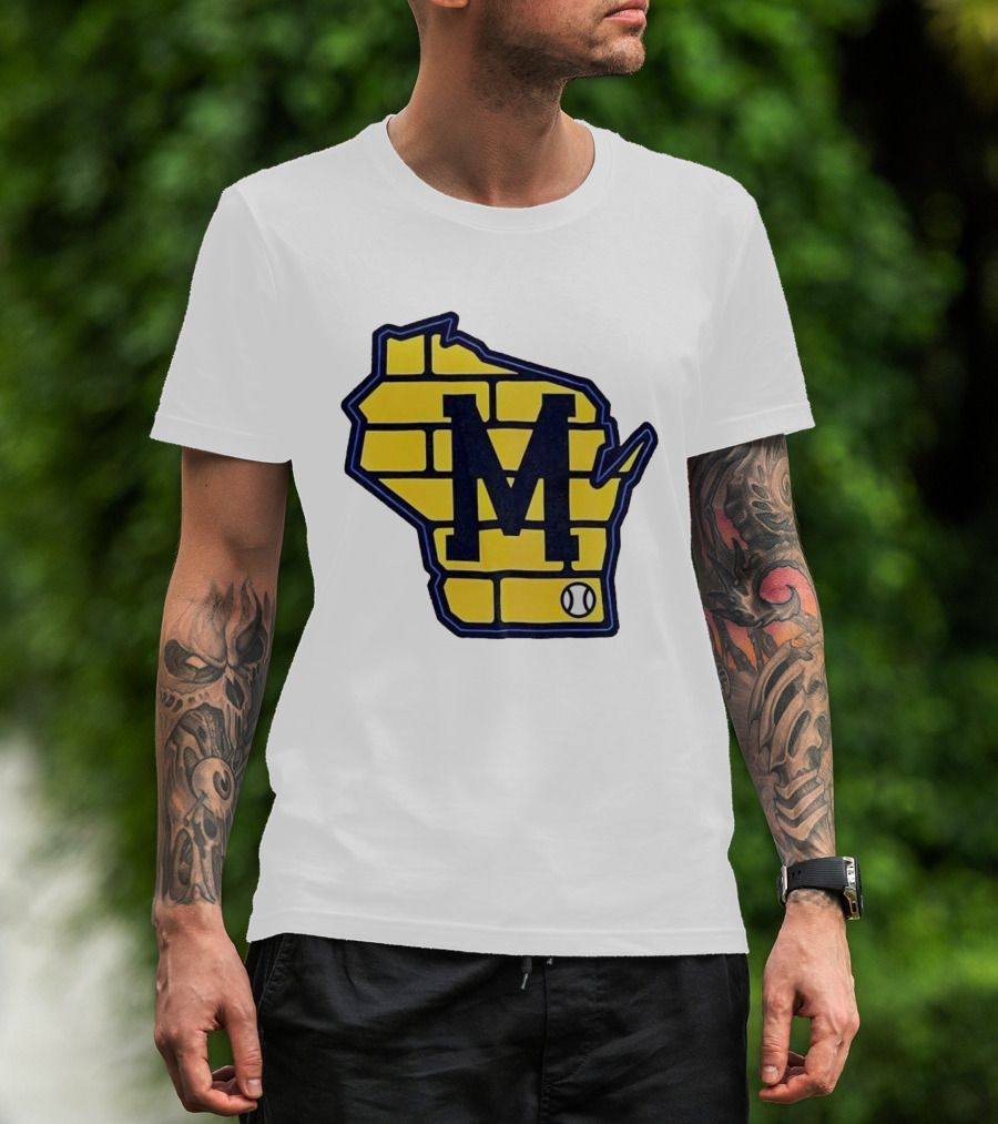 Milwaukee Brewers Wisconsin Brick M Baseball Icon T-Shirt