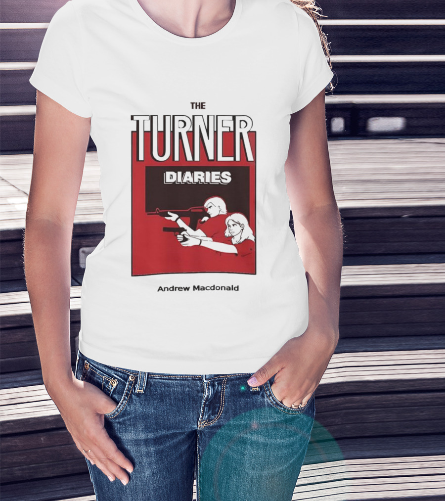 The Turner Diaries Andrew Macdonald Red Cover Art With Figures And Weapon T-Shirt